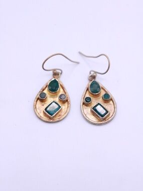 Vintage 925 Gold Vermeil Teardrop Earrings with Green Gem stones